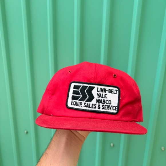 Vintage Link Belt Yale Wabco equipement sales PATCH K brands hat snapback red - Picture 2 of 7